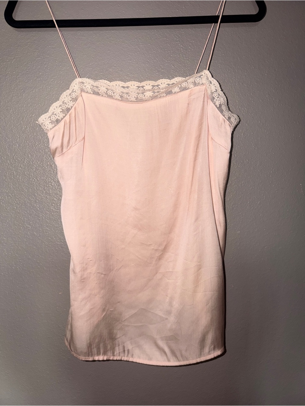 H&M Light Pink Satin Lace-Trim Cami